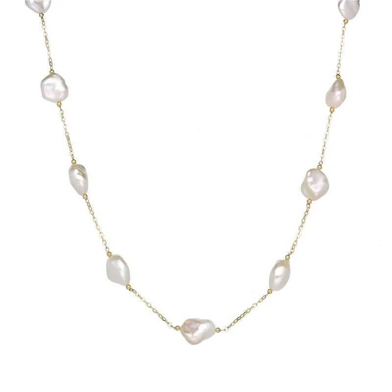 gold plated chain necklaces18ct Yellow Gold Eleven Stone White Pearl Cable Chain Necklace