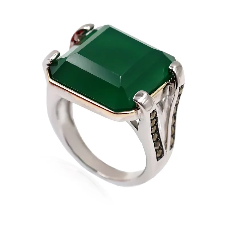 Jasper Gemstone Rings in 18K Gold Vermeil with a Matte Finish for a Subtle and Elegant Look14k Gold and Sterling Silver Green Agate and Marcasite Ring