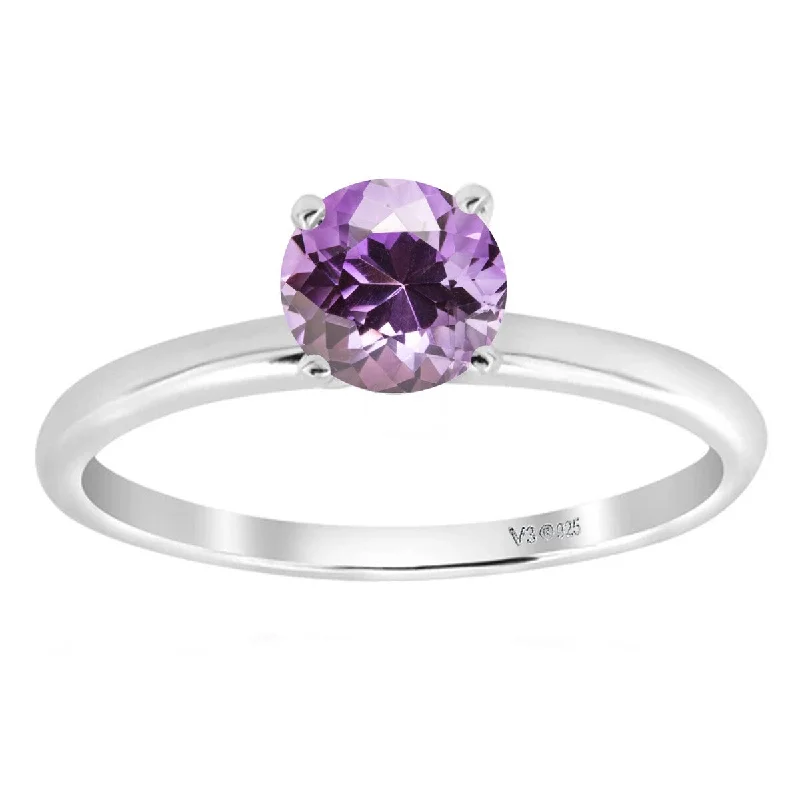 Amethyst Gemstone Rings in Sterling Silver with a Halo of Cubic Zirconia for a Budget - Friendly LuxuryWhite Gold with Natural Amethyst Solitaire Ring