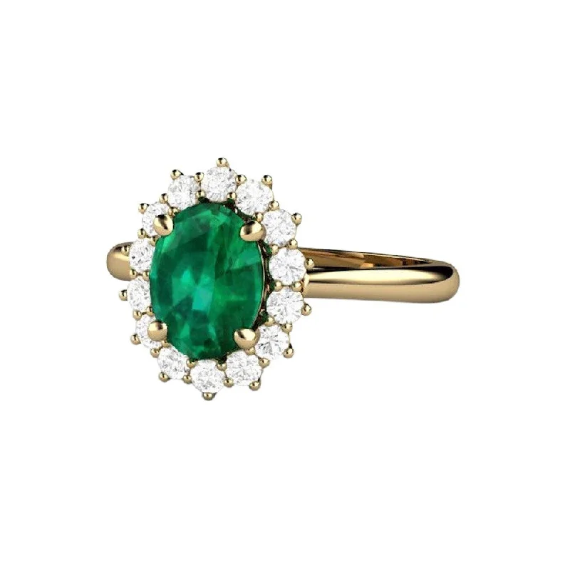 Men's Emerald Engagement Rings with 14K Yellow Gold and Vintage - Style FiligreeOval Emerald Engagement Ring Vintage Style Diamond Halo