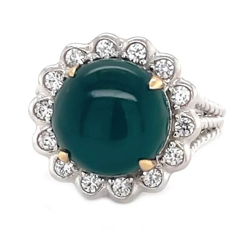 Sapphire Gemstone Rings in 18K White Gold with Diamond Accents for an Elegant Engagement925 Sterling Silver Green Agate and White Natural Zircon Ring