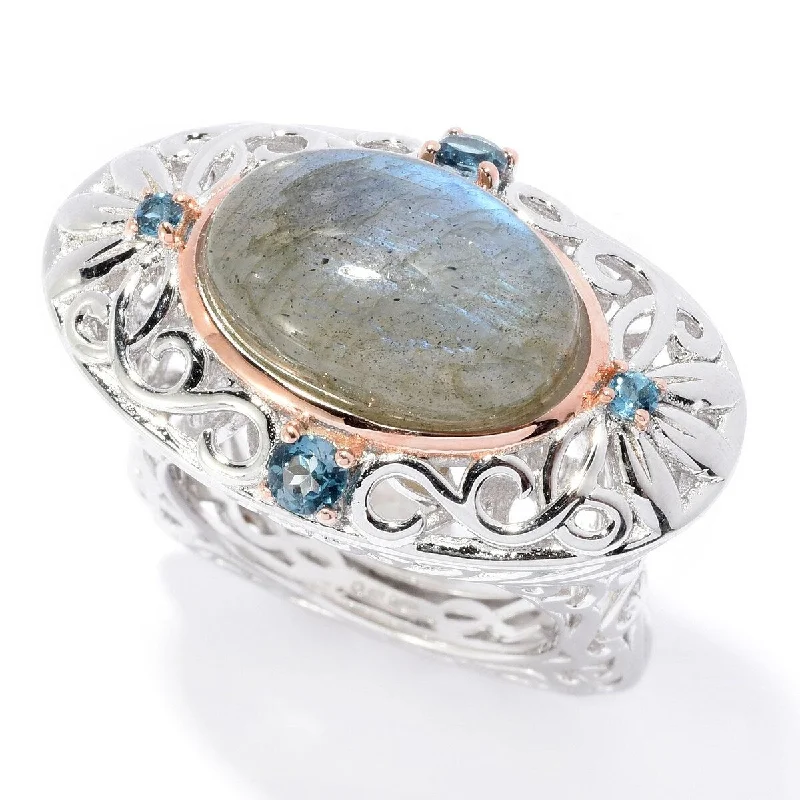 Peridot Gemstone Rings in 14K Gold - Filled Metal with a Pave - Set Band for a Sparkling LookDallas Prince Sterling Silver 15 x 10mm Oval Labradorite & Gem Filigree Ring