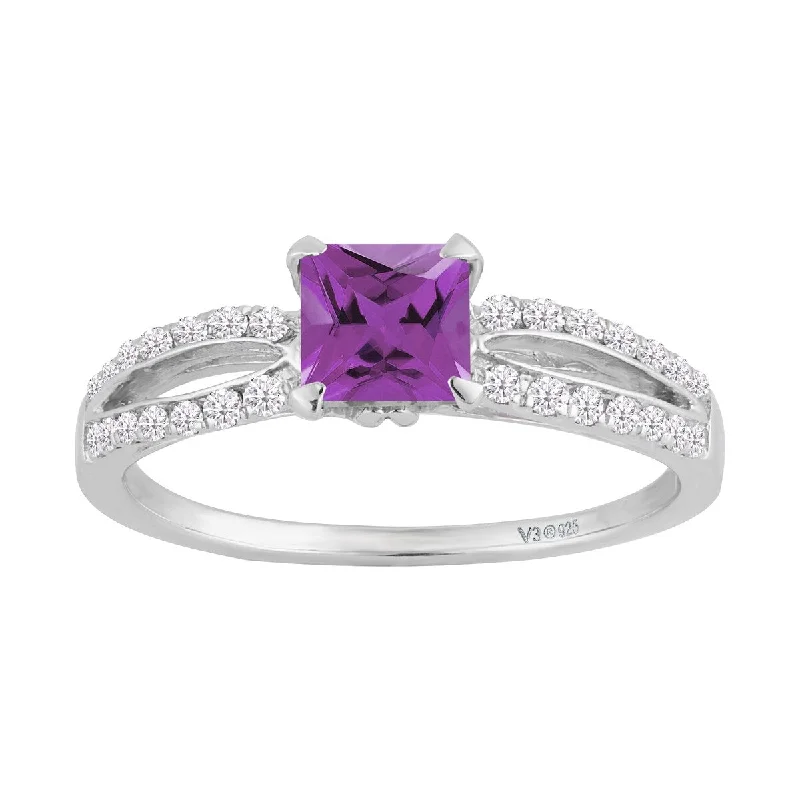 Sapphire Gemstone Rings in 18K White Gold with Diamond Accents for an Elegant EngagementSterling Silver with Natural Amethyst and White Diamond Solitaire Ring