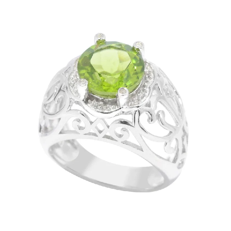 Amethyst Gemstone Rings in Sterling Silver with a Halo of Cubic Zirconia for a Budget - Friendly LuxurySterling Silver Peridot and White Zircon Scrollwork Ring