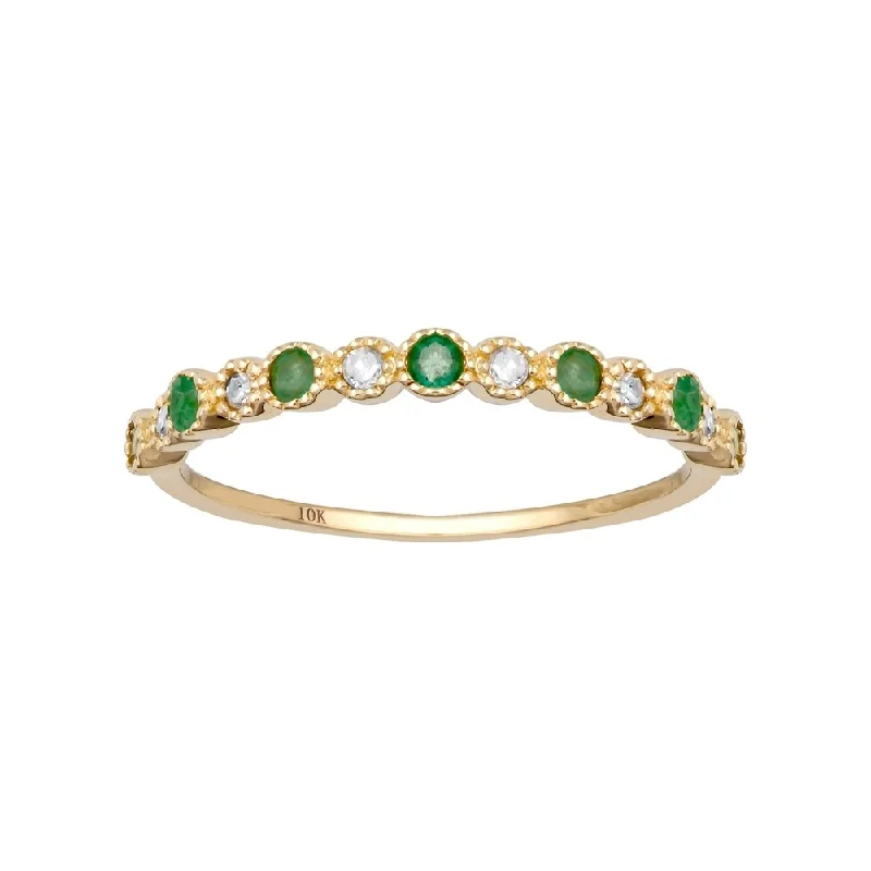 Aquamarine Gemstone Rings in 9K Gold with a Bezel Setting for a Modern and Secure FitViducci 10k Yellow Gold Genuine Emerald and Diamond Petite Stackable Band