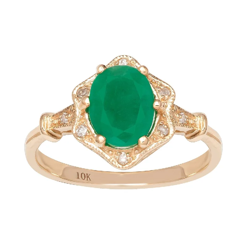 Tourmaline Gemstone Rings in 18K Two - Tone Gold with a Floral - Shaped Setting for a Feminine TouchViducci 10k Yellow Gold Vintage Style Genuine Oval Emerald and Diamond Halo Ring