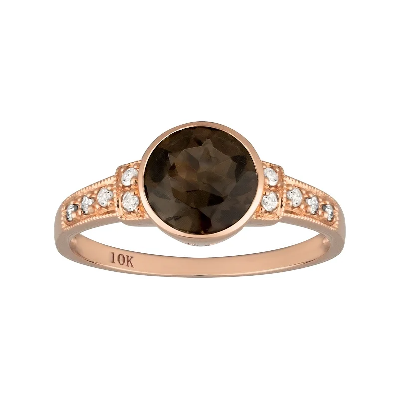 Tourmaline Gemstone Rings in 18K Two - Tone Gold with a Floral - Shaped Setting for a Feminine TouchViducci 10k Rose Gold Vintage Style Genuine Round Smoky Quartz and Diamond Ring