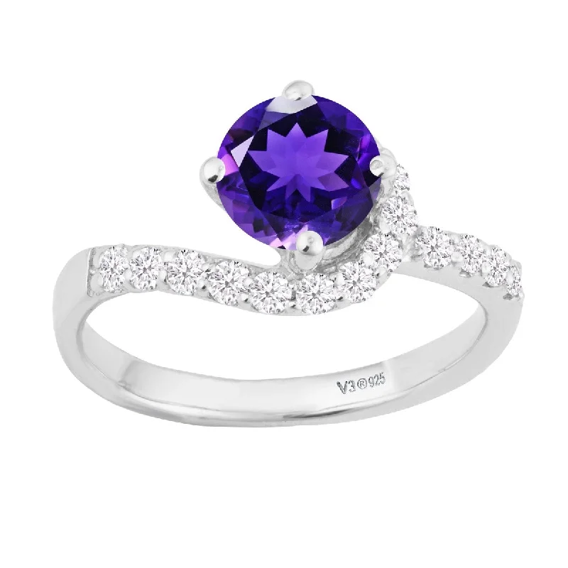 Aquamarine Gemstone Rings in 9K Gold with a Bezel Setting for a Modern and Secure FitSterling Silver with Natural Amethyst and White Zircon Promise Ring