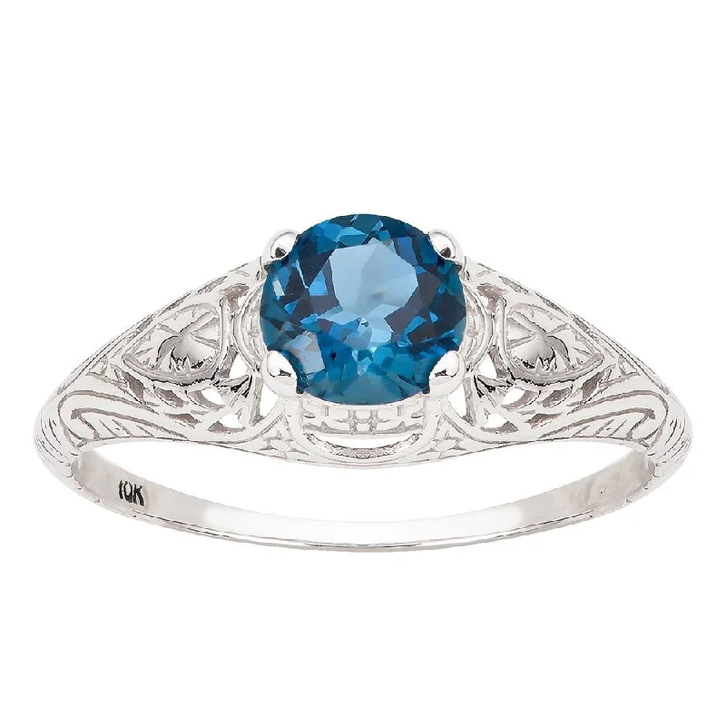 Sapphire Gemstone Rings in 18K White Gold with Diamond Accents for an Elegant EngagementViducci 10k White Gold Vintage Style London Blue Topaz Scroll Ring