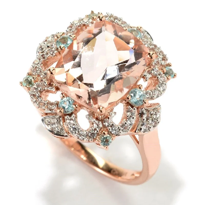 Agate Gemstone Rings in Sterling Silver with a Mosaic - Inspired Inlay for a Bohemian Style14k Rose Gold 3 7/8ct Morganite Blue Apatite and White Zircon Ring