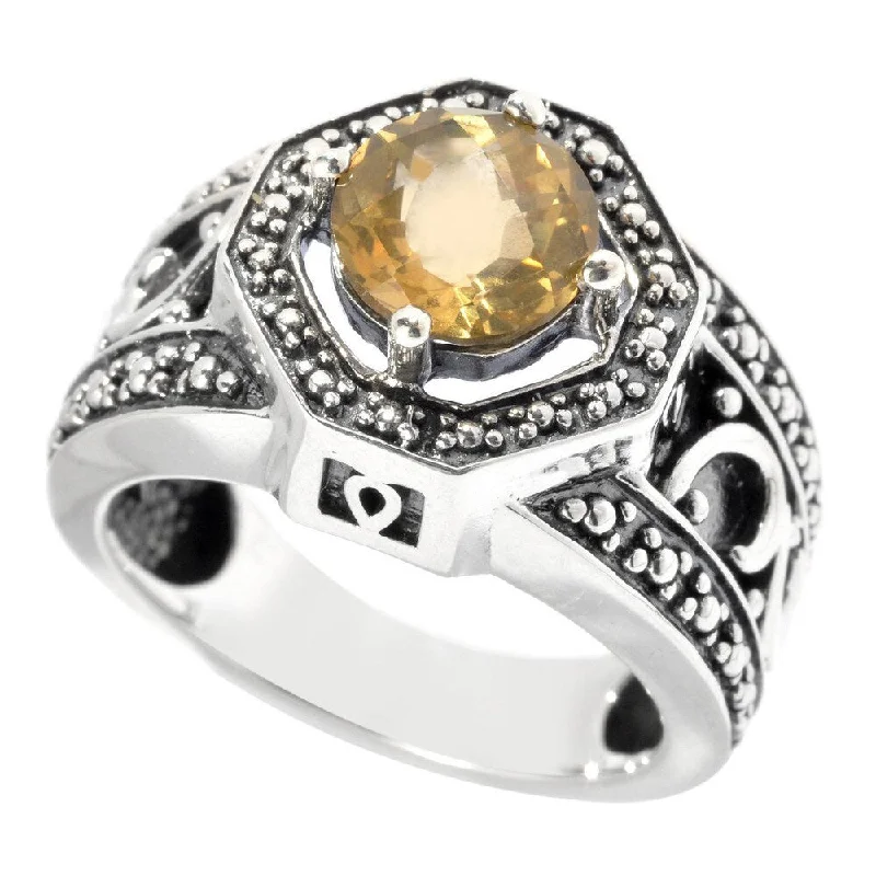 Amethyst Gemstone Rings in Sterling Silver with a Halo of Cubic Zirconia for a Budget - Friendly LuxuryOxidized Sterling Silver Round Citrine Ring