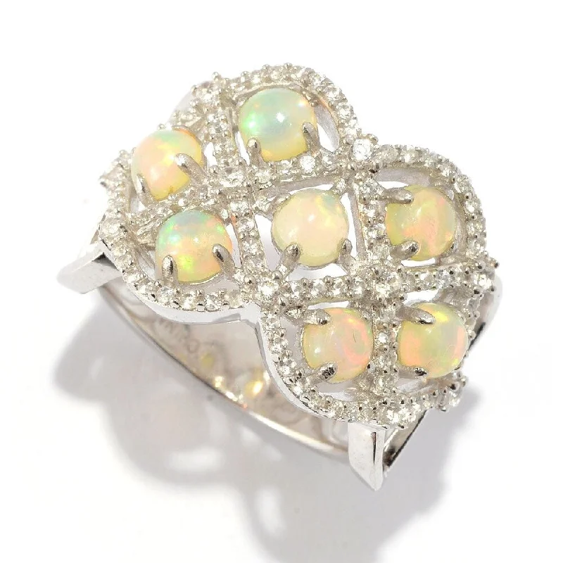 Emerald Gemstone Rings Set in Platinum with Filigree Work for a Vintage - Inspired LookSterling Silver Ethiopian Opal & White Zircon Lattice Ring