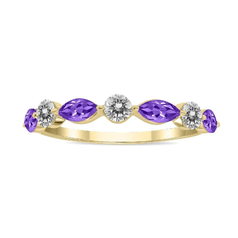 Alexandrite Gemstone Rings in Platinum with a Hidden Halo for a Rare and Luxurious PieceMarquee Jewels 3/4 CTW Marquise Shape Amethyst and Diamond Wedding Band in 10K Yellow Gold