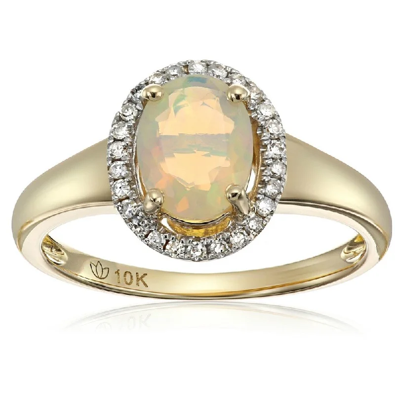 Garnet Gemstone Rings in 18K Gold Vermeil with Intricate Engravings for a Traditional Aesthetic10k Yellow Gold Ethiopian Opal & Diamond Princess Dianal Ring, Size 7 - White