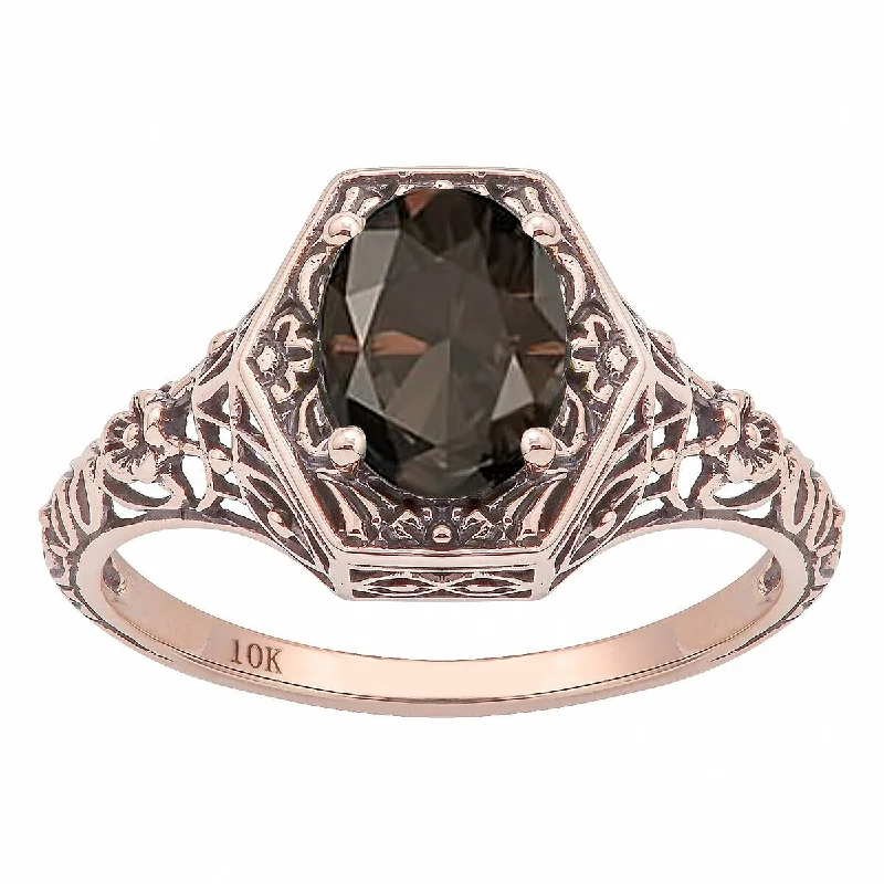 Citrine Gemstone Rings in Stainless Steel with a Stackable Design for a Trendy Everyday WearViducci 10k Rose Gold Vintage Style Genuine Oval Smoky Quartz Ring