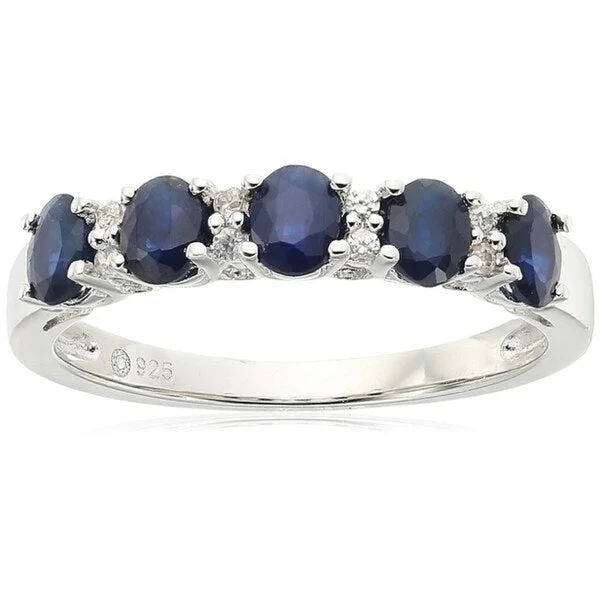 Sapphire Gemstone Rings in 18K White Gold with Diamond Accents for an Elegant EngagementSter Silver Blue Sapphire, White Zirconia 5-stone Stack Ring, Size 7