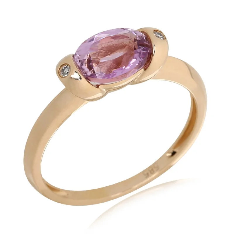 Jasper Gemstone Rings in 18K Gold Vermeil with a Matte Finish for a Subtle and Elegant Look14Kt Yellow Gold Kunzite and White Diamond Ring