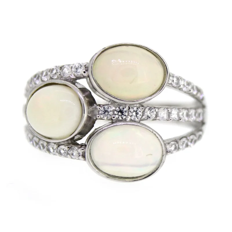 Peridot Gemstone Rings in 14K Gold - Filled Metal with a Pave - Set Band for a Sparkling Look925 Sterling Silver Ethiopian Opal and White Natural Zircon 3-Stone Ring