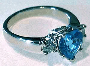 Men's Topaz Engagement Rings in 10K Gold with a Channel - Set Diamond BandHeart Shaped London Blue Topaz Ring