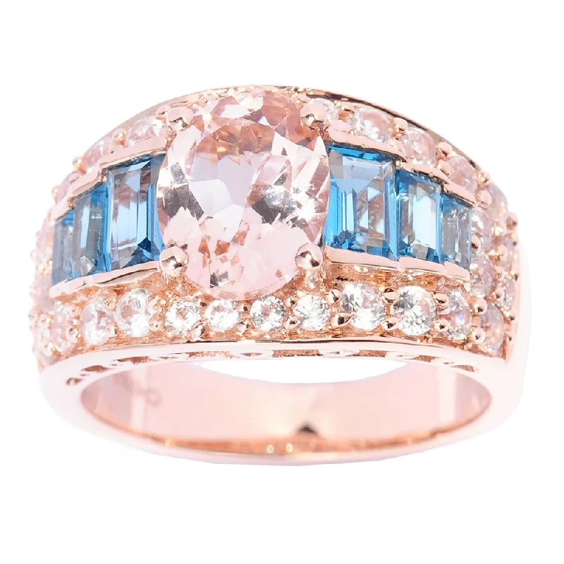 Opal Gemstone Rings in Rose Gold with a Milgrain Edge for a Feminine and Romantic Style14k Rose Gold 3 7/8ct TGW Morganite, Blue Topaz and Cubic Zirconia Multi-level Ring