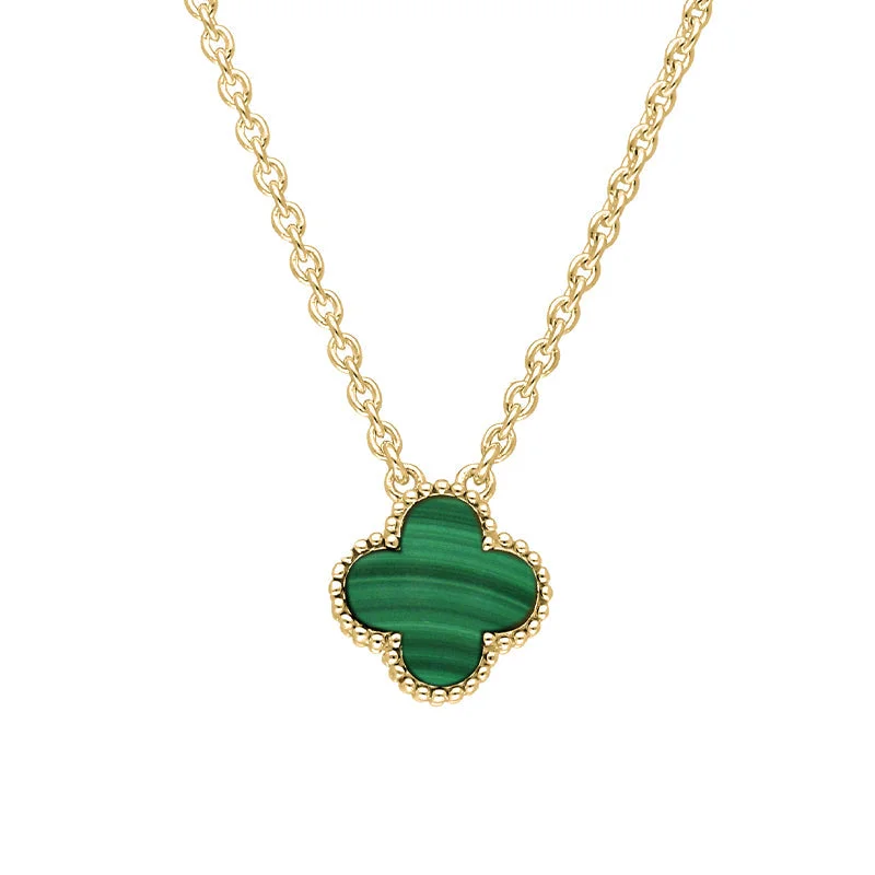 chain necklaces for plus size18ct Yellow Gold Malachite Bloom Small Four Leaf Clover Ball Edge Chain Necklace