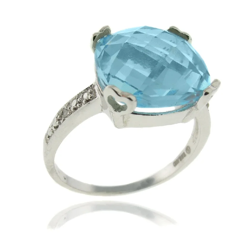 Agate Gemstone Rings in Sterling Silver with a Mosaic - Inspired Inlay for a Bohemian StyleDolce Giavonna Silver Overlay Cushion-cut Blue Topaz and Diamond Accent Ring