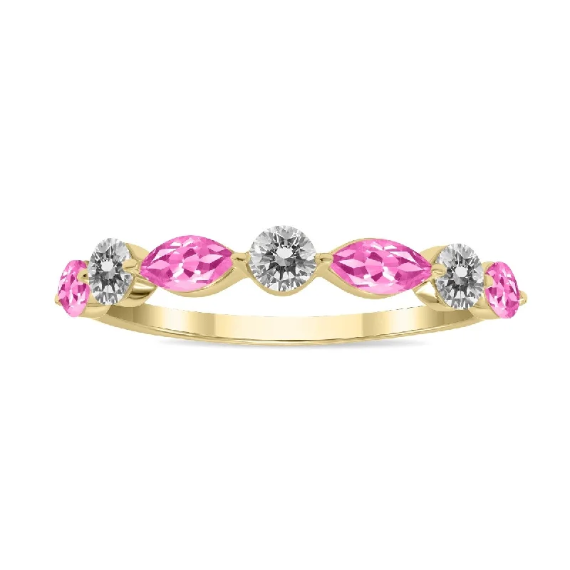 Ruby Gemstone Rings in 14K Yellow Gold with a Solitaire Setting for a Classic and Bold StatementMarquee Jewels 3/4 CTW Marquise Shape Pink Topaz and Diamond Wedding Band in 10K Yellow Gold