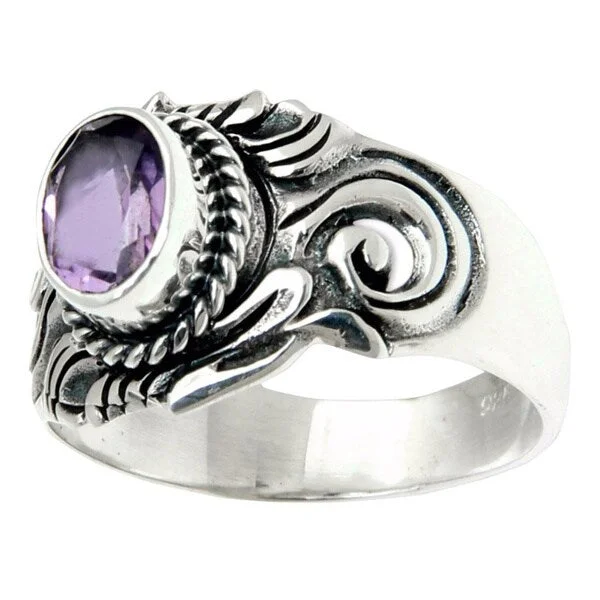 Agate Gemstone Rings in Sterling Silver with a Mosaic - Inspired Inlay for a Bohemian StyleHandmade Majesty Men's Amethyst Sterling Silver Ring (Indonesia)