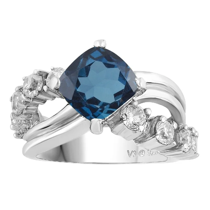 Topaz Gemstone Rings in 10K Gold with a Channel - Set Design for a Contemporary and Durable OptionSterling Silver with Natural London Blue Topaz and White Topaz Ring