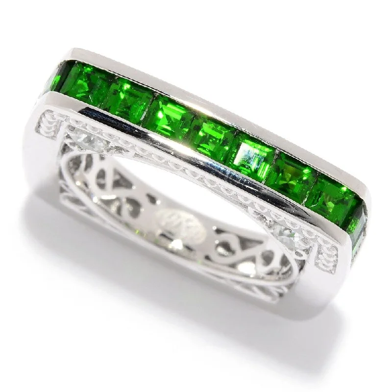 Turquoise Gemstone Rings in 925 Silver with a Southwestern - Inspired Design for a Rustic CharmSterling Silver Chrome Diopside & White Zircon Square Band Ring