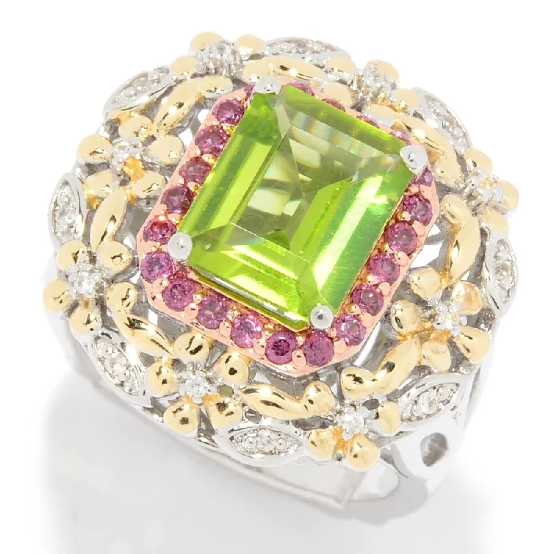 Alexandrite Gemstone Rings in Platinum with a Hidden Halo for a Rare and Luxurious PieceSterling Silver 3.75ctw Peridot, Rhodolite & White Zircon Flower Ring