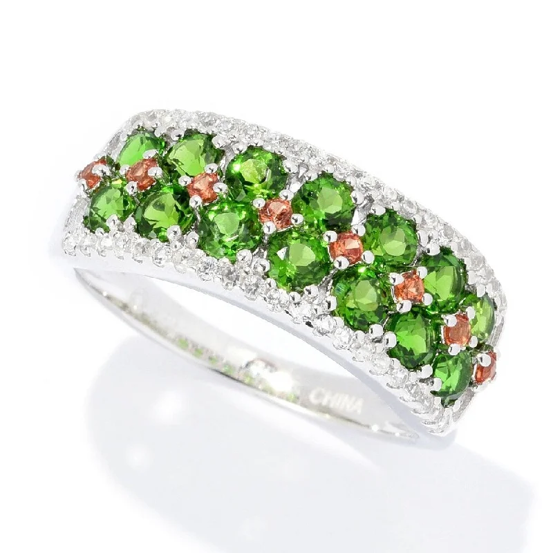 Tourmaline Gemstone Rings in 18K Two - Tone Gold with a Floral - Shaped Setting for a Feminine TouchSterling Silver 1.37ctw Chrome Diopside & Multi Gem Band Ring