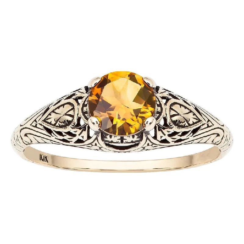 Emerald Gemstone Rings Set in Platinum with Filigree Work for a Vintage - Inspired LookViducci 10k Yellow Gold Vintage Style Genuine Citrine Scroll Ring