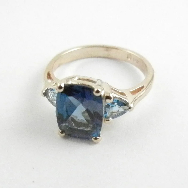 Men's Topaz Engagement Rings in 10K Gold with a Channel - Set Diamond BandLondon Blue Topaz 3 Stone Ring Made to Order