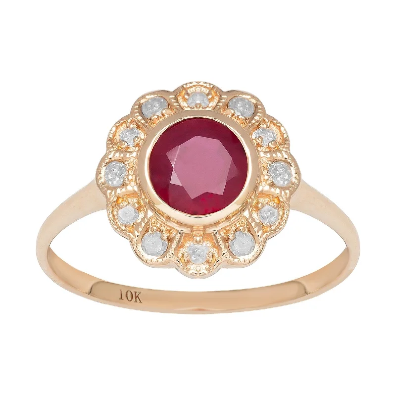 Iolite Gemstone Rings in 10K Gold with a Twisted Band for a Distinctive and Stylish AccessoryViducci 10k Yellow Gold Vintage Style Genuine Round Ruby and Diamond Halo Ring