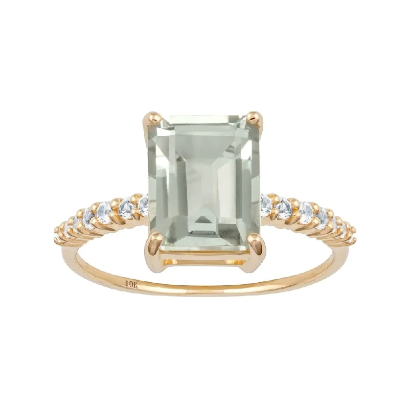 Aquamarine Gemstone Rings in 9K Gold with a Bezel Setting for a Modern and Secure FitViducci 10k Yellow Gold Emerald-Cut Green Amethyst and White Topaz Ring