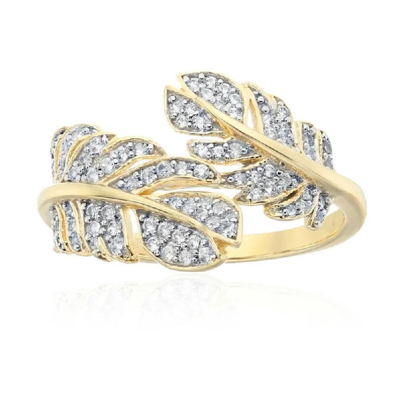 Ruby Gemstone Rings in 14K Yellow Gold with a Solitaire Setting for a Classic and Bold StatementYellow Gold - plated Silver White Zirconia Leaf bypass Ring Size - 7