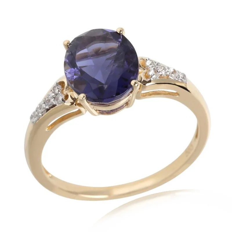 Tourmaline Gemstone Rings in 18K Two - Tone Gold with a Floral - Shaped Setting for a Feminine Touch14Kt Yellow Gold Iolite and White Natural Zircon Ring