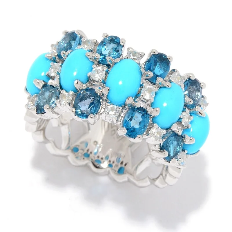 Turquoise Gemstone Rings in 925 Silver with a Southwestern - Inspired Design for a Rustic Charm925 Sterling Silver Sleeping Beauty Turquoise and London Blue Topaz Gemstone Band Ring