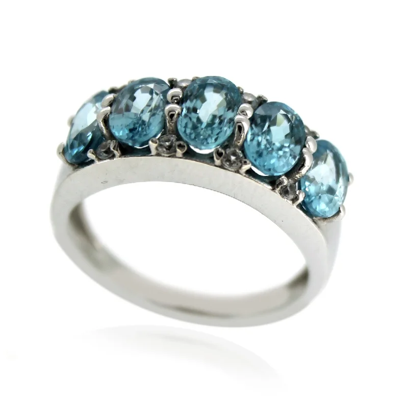 Tourmaline Gemstone Rings in 18K Two - Tone Gold with a Floral - Shaped Setting for a Feminine Touch925 Sterling Silver Blue Zircon 5-Stone Ring