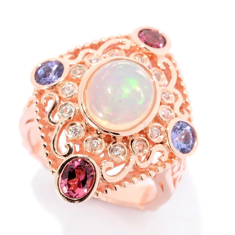 Citrine Gemstone Rings in Stainless Steel with a Stackable Design for a Trendy Everyday WearEthiopian Opal, Pink Tourmaline & Multi Gemstone Cocktail Ring