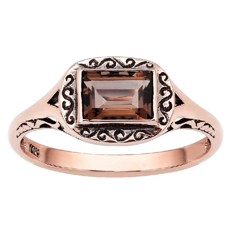 Sapphire Gemstone Rings in 18K White Gold with Diamond Accents for an Elegant EngagementViducci 10k Rose Gold Vintage Style Smoky Quartz Scroll Ring