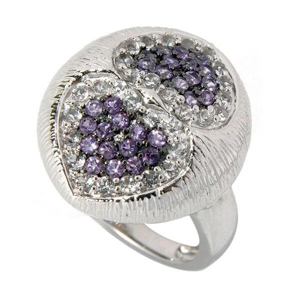 Alexandrite Gemstone Rings in Platinum with a Hidden Halo for a Rare and Luxurious PieceSterling Silver White Topaz and Amethyst Heart Texture Ring