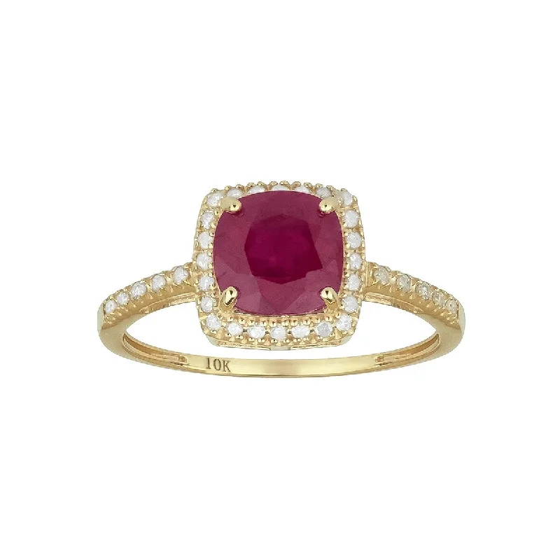 Aquamarine Gemstone Rings in 9K Gold with a Bezel Setting for a Modern and Secure FitViducci 10k Yellow Gold Genuine Cushion-cut Ruby and Diamond Halo Ring