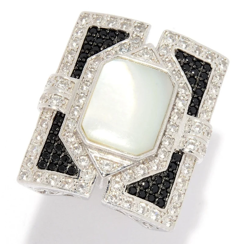 Tourmaline Gemstone Rings in 18K Two - Tone Gold with a Floral - Shaped Setting for a Feminine TouchDallas Prince Mother-of-Pearl, Black Spinel & White Zircon Rectangular Ring