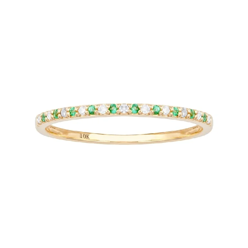 Peridot Gemstone Rings in 14K Gold - Filled Metal with a Pave - Set Band for a Sparkling LookViducci 10k Yellow Gold Genuine Emerald and Diamond Petite Stackable Band