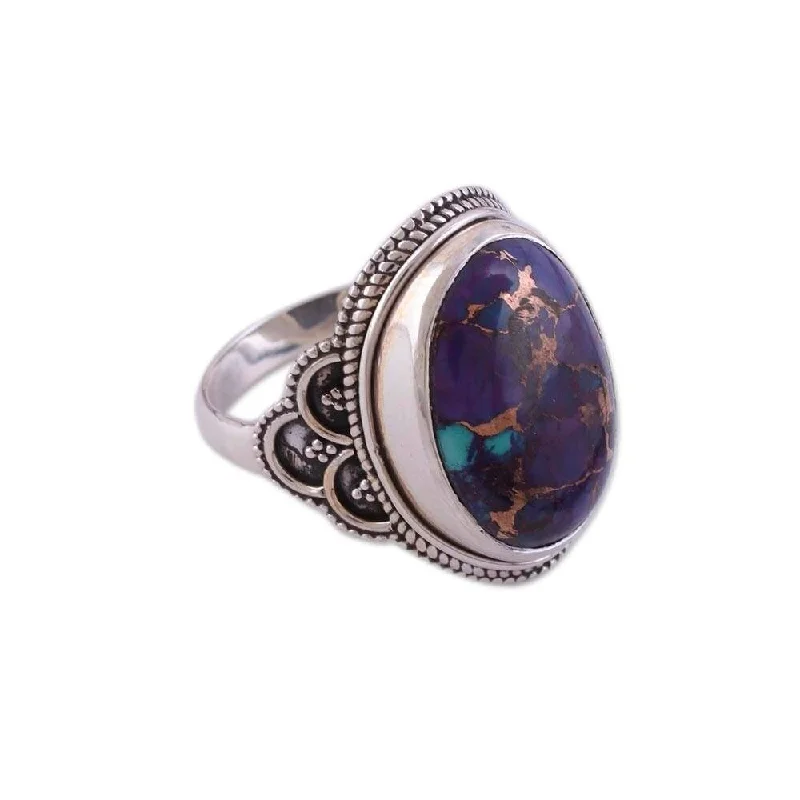 Turquoise Gemstone Rings in 925 Silver with a Southwestern - Inspired Design for a Rustic CharmHandmade Sterling silver cocktail ring, 'Purple Oval'(India)