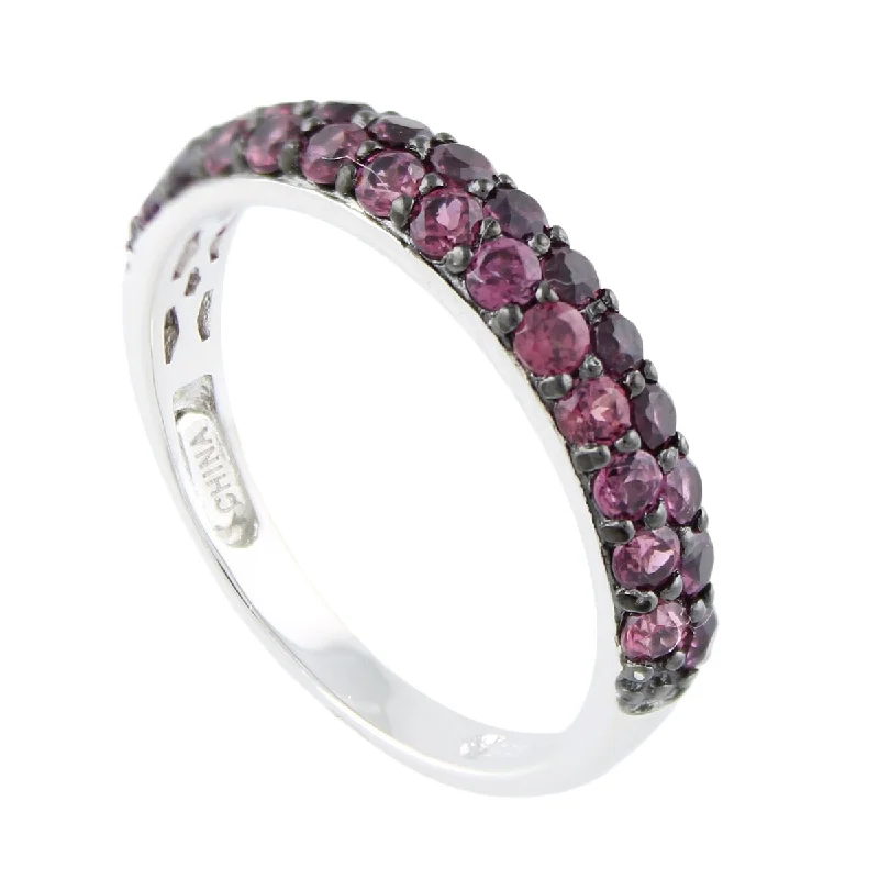 Amethyst Gemstone Rings in Sterling Silver with a Halo of Cubic Zirconia for a Budget - Friendly LuxurySterling Silver Rhodolite Stack Band Ring Size - 7