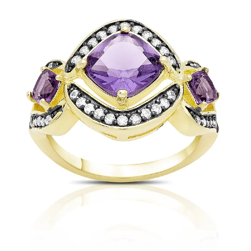 Aquamarine Gemstone Rings in 9K Gold with a Bezel Setting for a Modern and Secure FitSamantha Stone Gold Over Sterling Silver Cubic Zirconia and Simulated Amethyst Cocktail Ring