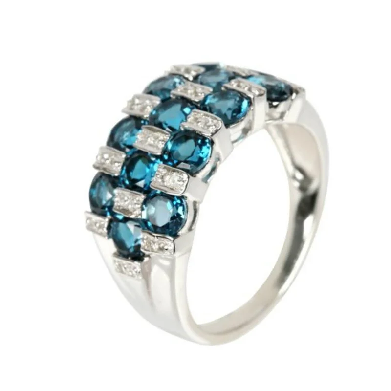 Sapphire Gemstone Rings in 18K White Gold with Diamond Accents for an Elegant Engagement925 Sterling Silver London Blue Topaz and White Topaz Ring